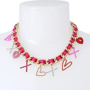 Betsey Johnson Pink XO Charm Frontal Necklace